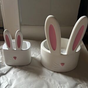Whimsical White Bunny Ear 3 wick candle holder and a soap holder